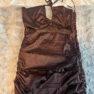 Brown Halter Dress with Cutout